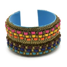 Multi Bunai Brass Chatai Gold Leather Cuff
